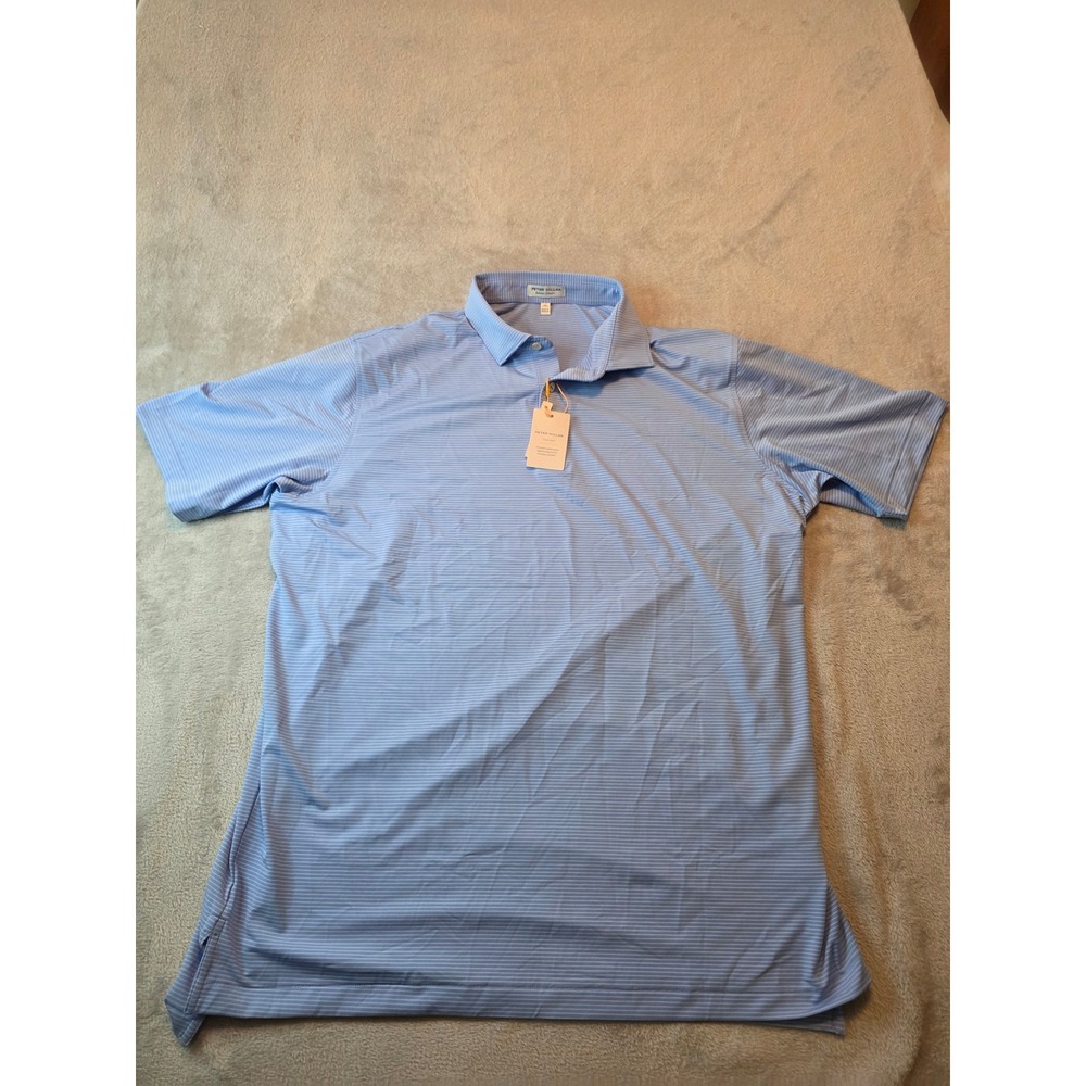 Peter Millar Polo Shirt Mens XL Blue Striped Summer Comfort MS25EK04S UPF 50+